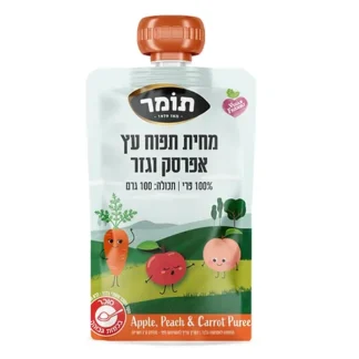סקוויז מחית תפוח, אפרסק וגזר, 100% פרי