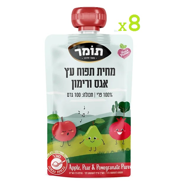 סקוויז מחית תפוח, אגס ורימון 100% פרי
